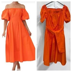 Eva Mendes New York Co Womens Orange Off The Shoulder Pleated Dress Size Small